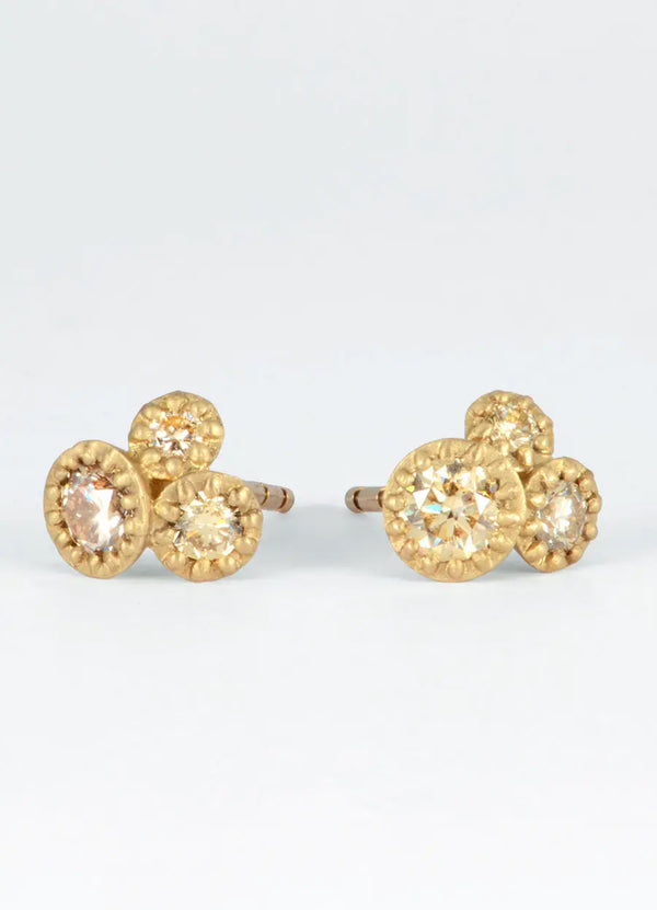 Fiori Tri-Set Diamond 9ct Yellow Gold Studs James Newman Jewellery