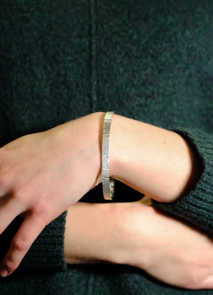 Flat Hammered Silver Bangle James Newman Jewellery