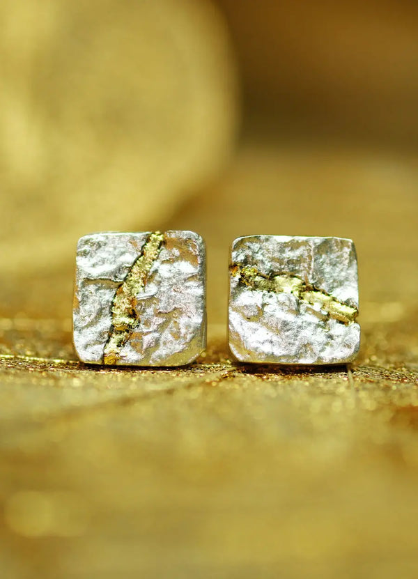 Square Flux Studs with 18ct Yellow Gold Canyon James Newman Jewellery