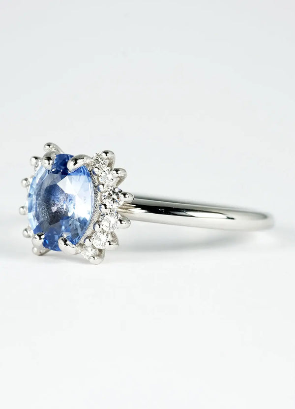 1.7ct Oval Blue Sapphire, Diamond & Platinum Ring - James Newman Jewellery