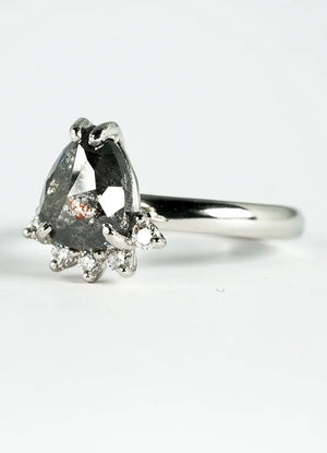 2.5ct Pear Shaped, Salt & Pepper Diamond Tiara Ring - James Newman Jewellery