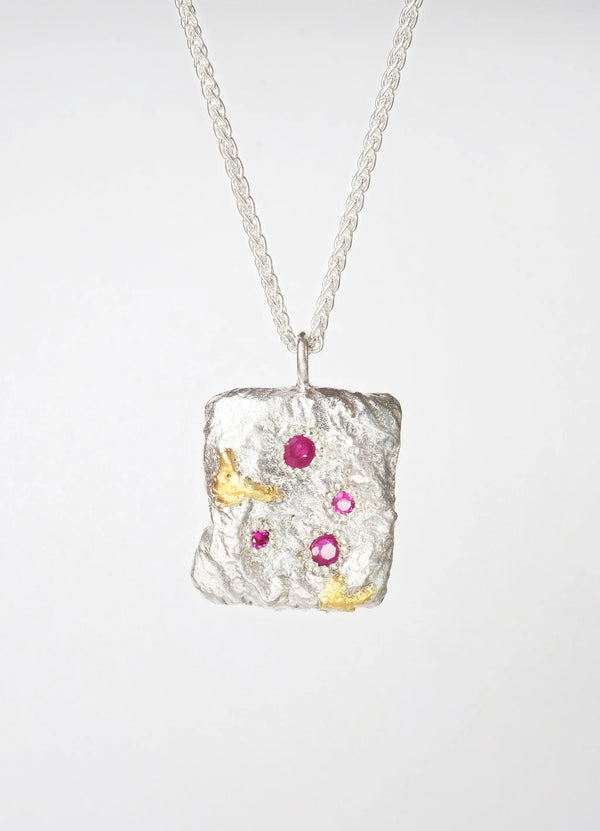 Ruby Encrusted Flux Pendant with Yellow Gold Detail - James Newman Jewellery