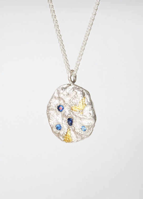 Sapphire Encrusted Flux Pendant with Yellow Gold Detail - James Newman Jewellery