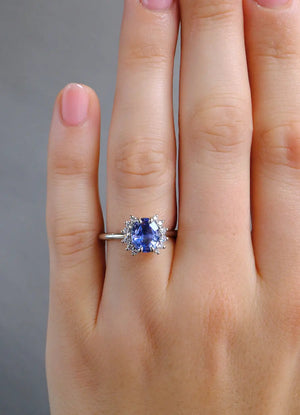1.7ct Oval Blue Sapphire, Diamond & Platinum Ring - James Newman Jewellery