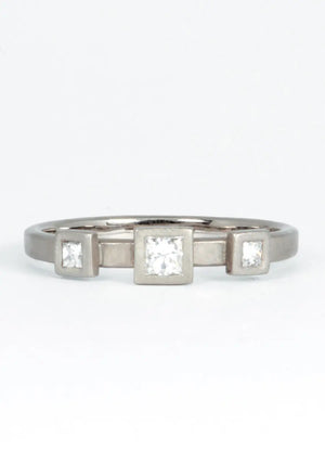 18ct White Gold and Princess Cut Diamond Trilogy Ring James Newman Jewellery