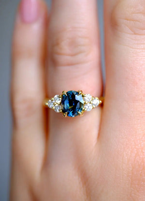 2.07ct Teal Madagascan Sapphire and White Diamond Ring - James Newman Jewellery