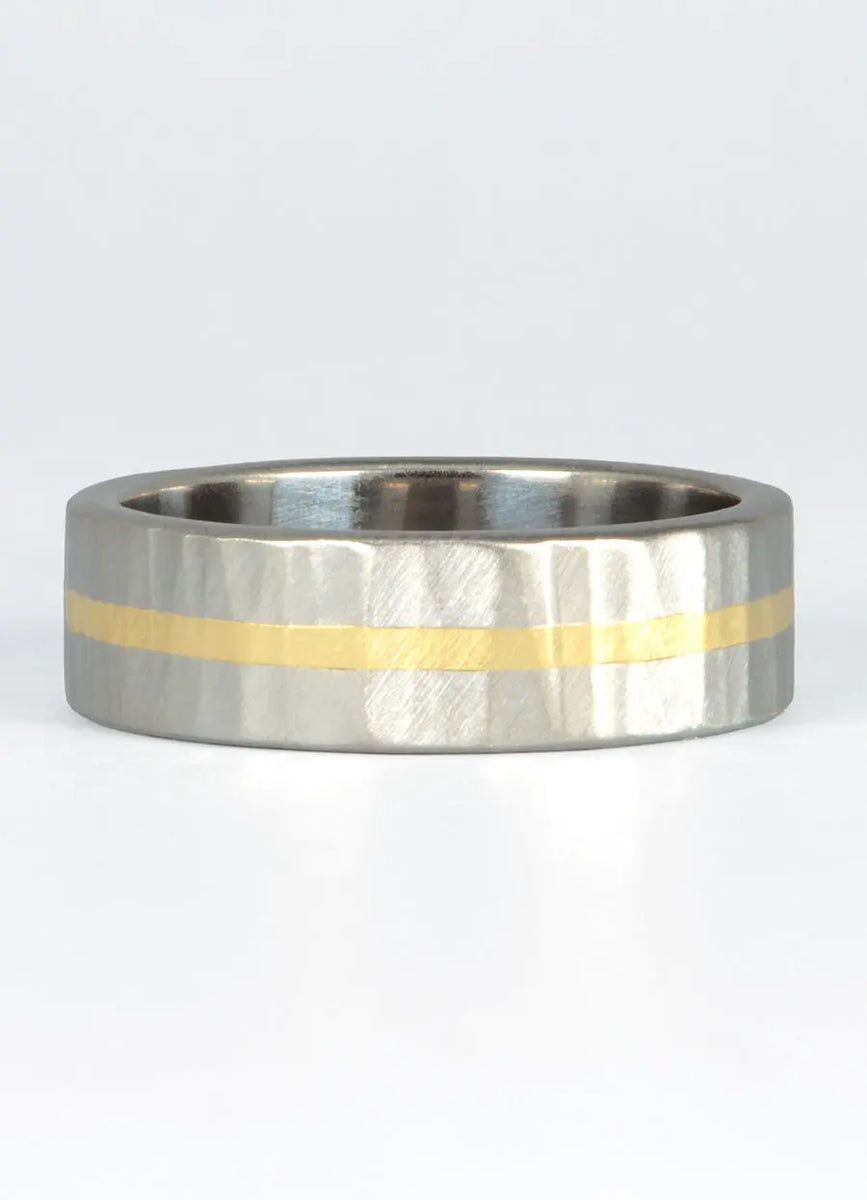 6mm Hand Forged Hammered Wedding Rings with 18ct Yellow Gold Inlay ...