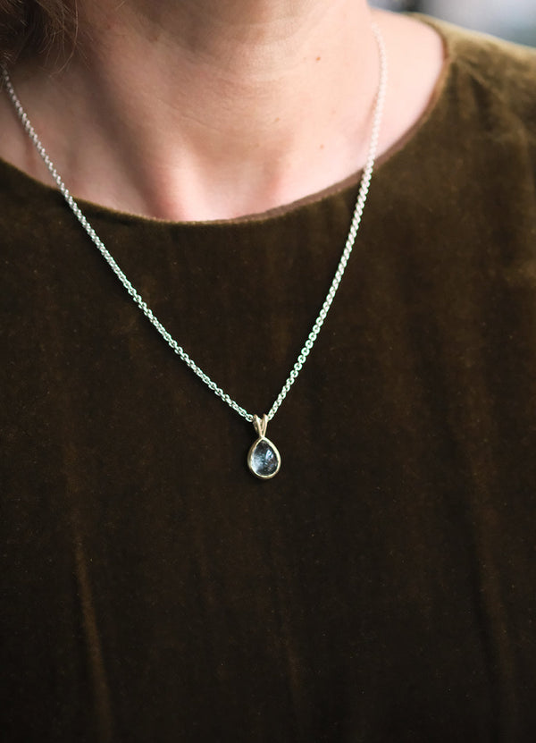 3.8ct Cabochon Pear Aquamarine T-Bar Necklace James Newman Jewellery