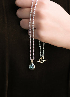 3.8ct Cabochon Pear Aquamarine T-Bar Necklace James Newman Jewellery