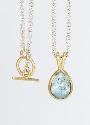 3.8ct Cabochon Pear Aquamarine T-Bar Necklace James Newman Jewellery