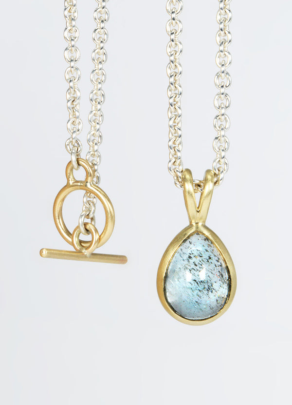 3.8ct Cabochon Pear Aquamarine T-Bar Necklace James Newman Jewellery