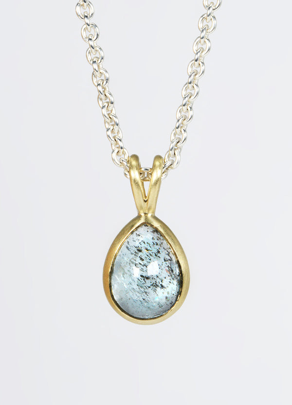 3.8ct Cabochon Pear Aquamarine T-Bar Necklace James Newman Jewellery