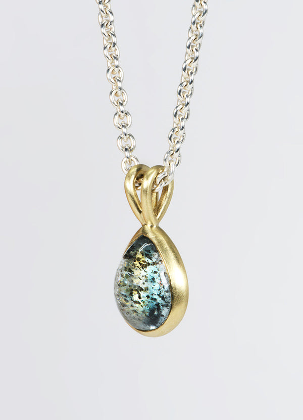 3.8ct Cabochon Pear Aquamarine T-Bar Necklace James Newman Jewellery