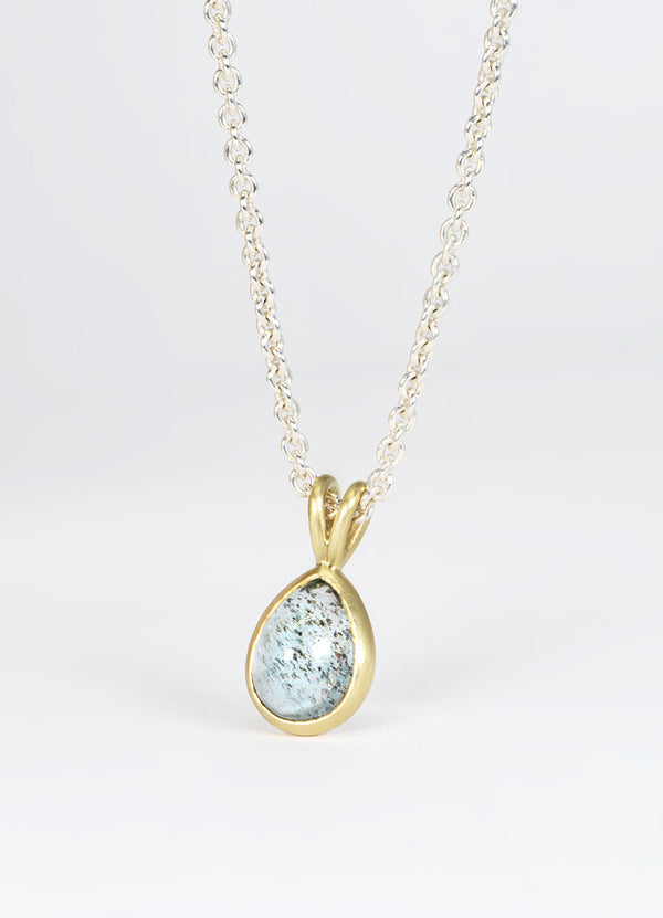 3.8ct Cabochon Pear Aquamarine T-Bar Necklace James Newman Jewellery