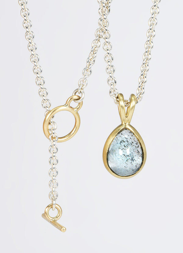 3.8ct Cabochon Pear Aquamarine T-Bar Necklace James Newman Jewellery