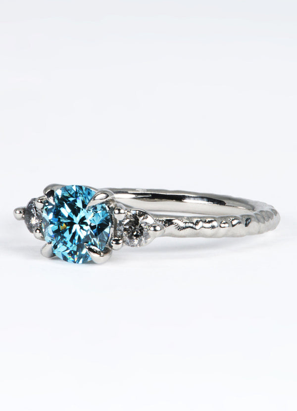 1ct Blue Diamond and Salt & Pepper Diamond Trilogy Ring James Newman Jewellery