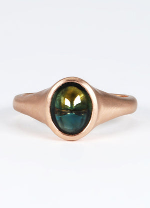 2.28ct Teal Sapphire and Red Gold Signet Ring James Newman Jewellery