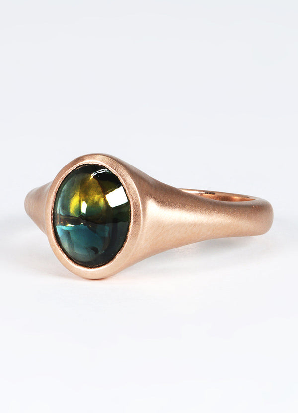 2.28ct Teal Sapphire and Red Gold Signet Ring James Newman Jewellery
