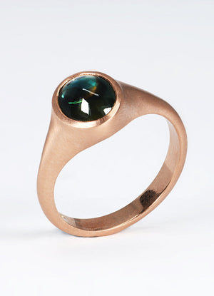 2.28ct Teal Sapphire and Red Gold Signet Ring James Newman Jewellery