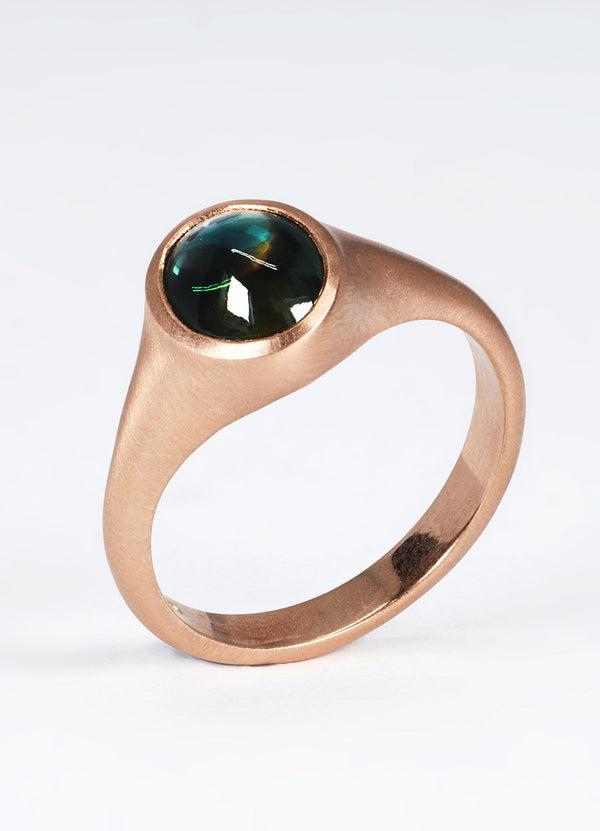 2.28ct Teal Sapphire and Red Gold Signet Ring James Newman Jewellery