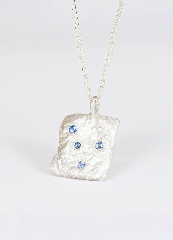 Sapphire Encrusted Square Silver Flux Pendant James Newman Jewellery