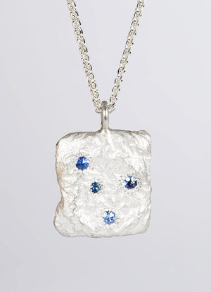 Sapphire Encrusted Square Silver Flux Pendant James Newman Jewellery