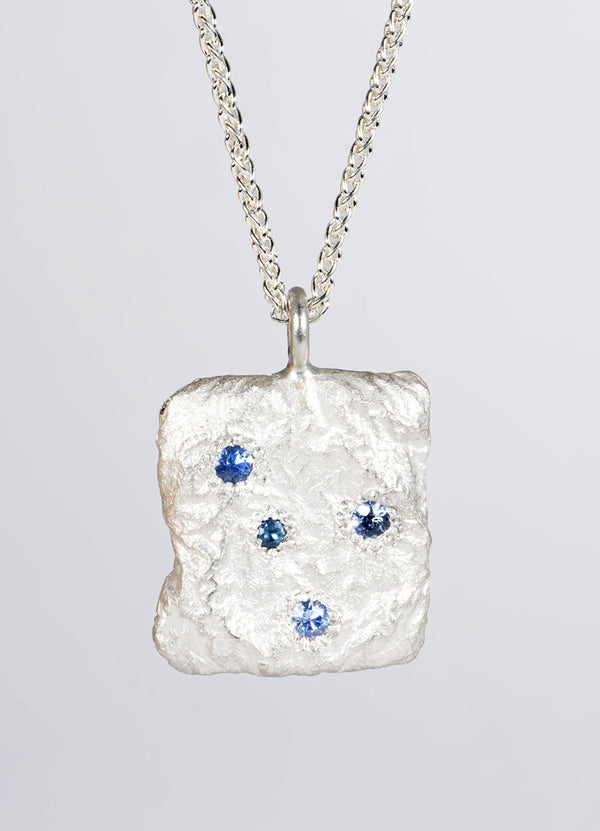 Sapphire Encrusted Square Silver Flux Pendant James Newman Jewellery