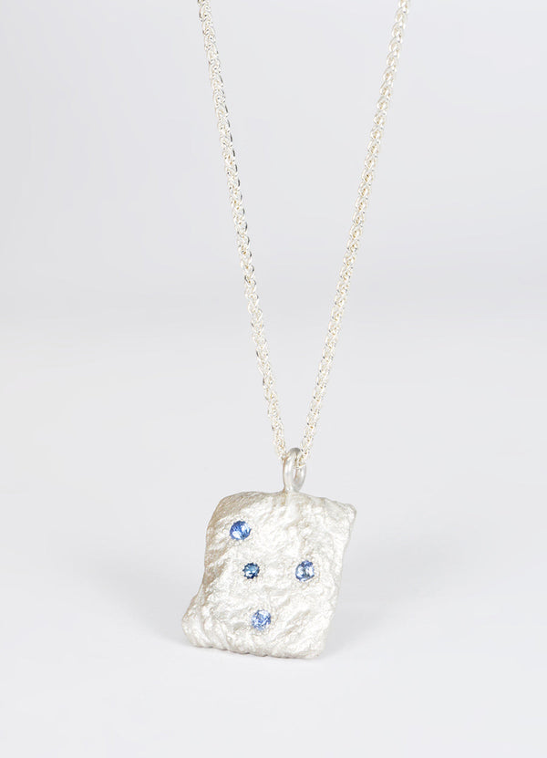 Sapphire Encrusted Square Silver Flux Pendant James Newman Jewellery