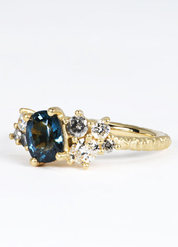 1.24ct Teal Sapphire & Diamond Cluster Ring James Newman Jewellery