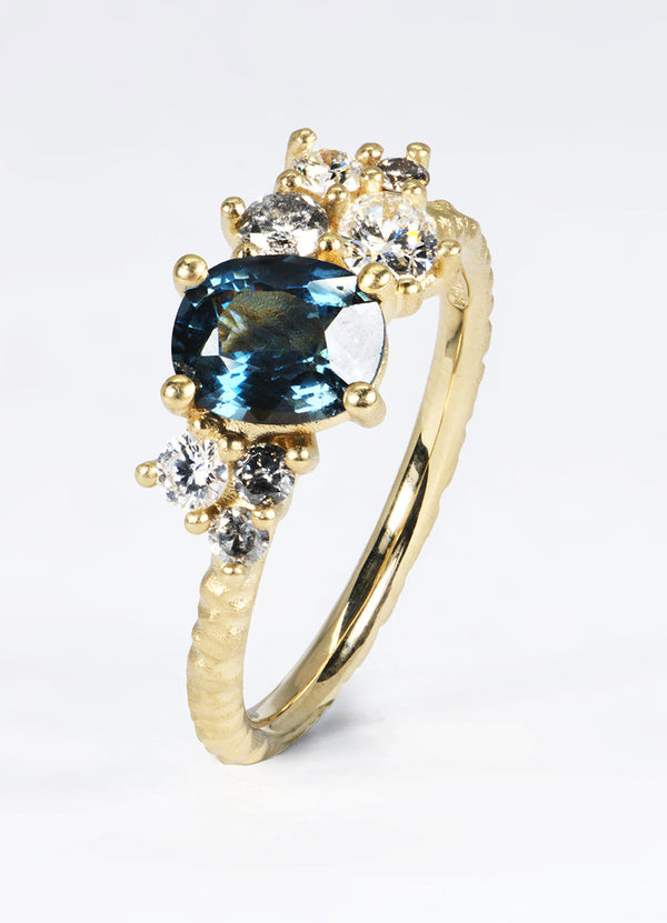 1.24ct Teal Sapphire & Diamond Cluster Ring James Newman Jewellery