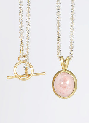 5.5ct Cabochon Oval Morganite T-Bar Necklace James Newman Jewellery