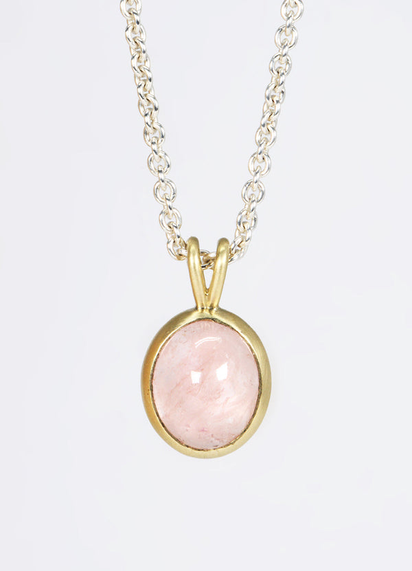 5.5ct Cabochon Oval Morganite T-Bar Necklace James Newman Jewellery