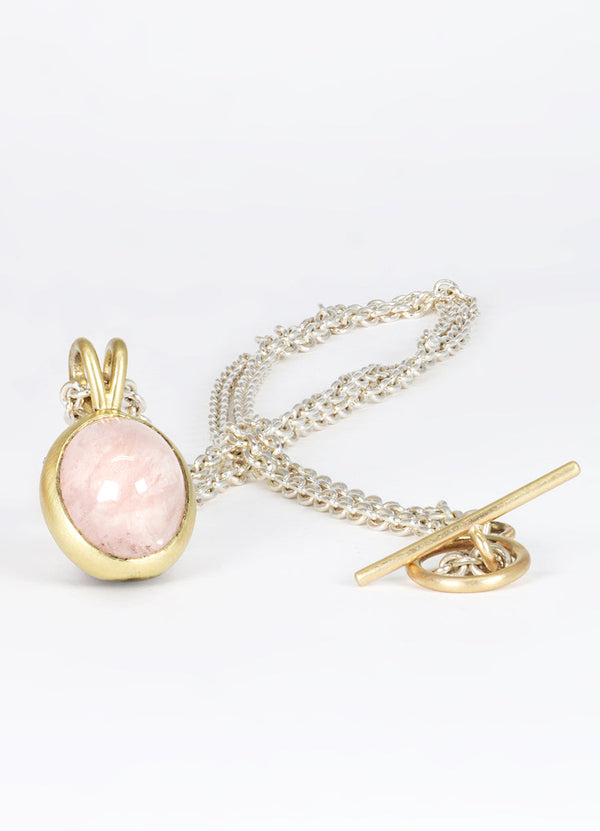 5.5ct Cabochon Oval Morganite T-Bar Necklace James Newman Jewellery