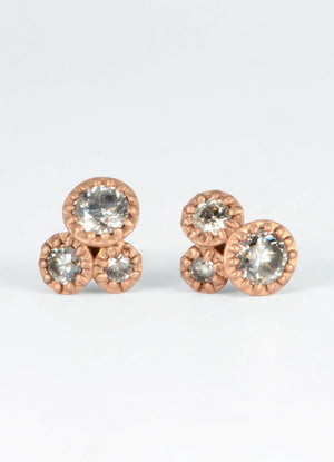Fiori Tri-Set Diamond 9ct Red Gold Studs James Newman Jewellery