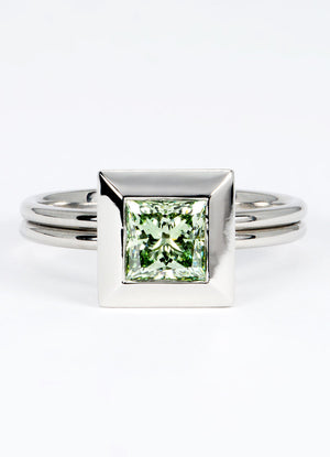 1.06ct Princess Cut Green Diamond Ring James Newman Jewellery