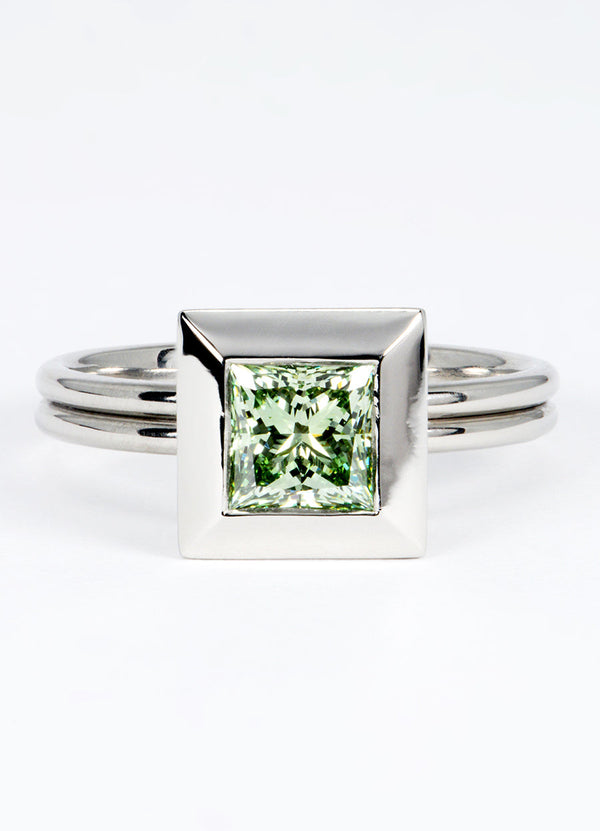 1.06ct Princess Cut Green Diamond Ring James Newman Jewellery