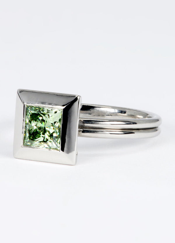 1.06ct Princess Cut Green Diamond Ring James Newman Jewellery