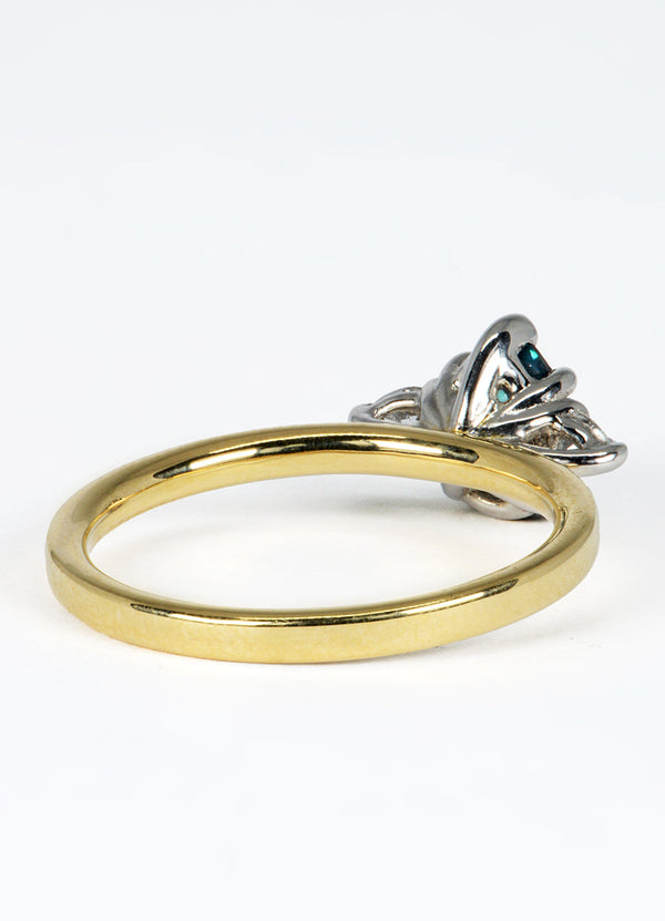 1.02ct Pear Shaped Teal Sapphire Trilogy Ring James Newman Jewellery