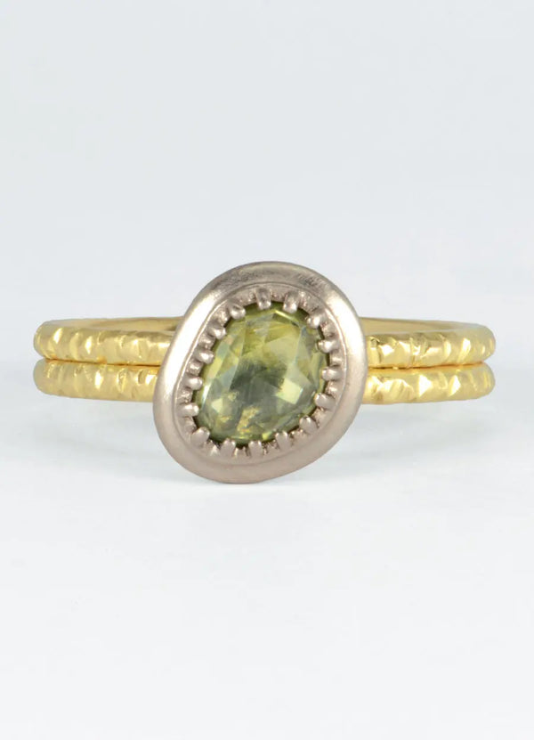 Green Sapphire, Palladium & 18ct Yellow Gold Ring James Newman Jewellery