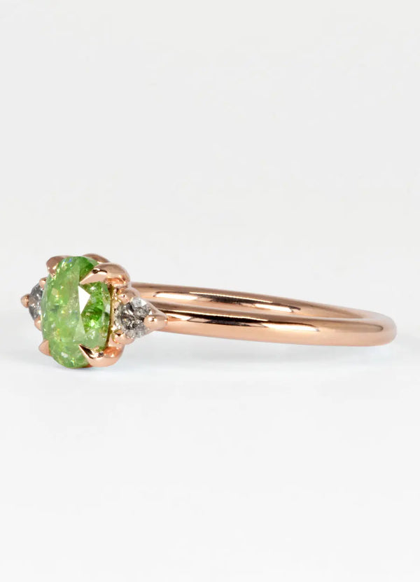 1ct Oval Natural Green Diamond Trilogy Ring - James Newman Jewellery
