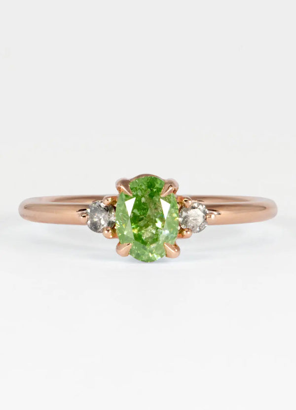 1ct Oval Natural Green Diamond Trilogy Ring - James Newman Jewellery