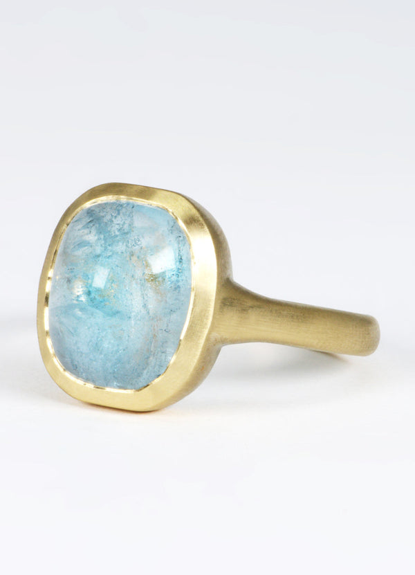 5.7ct Large Cabochon Aquamarine Signet Ring James Newman Jewellery