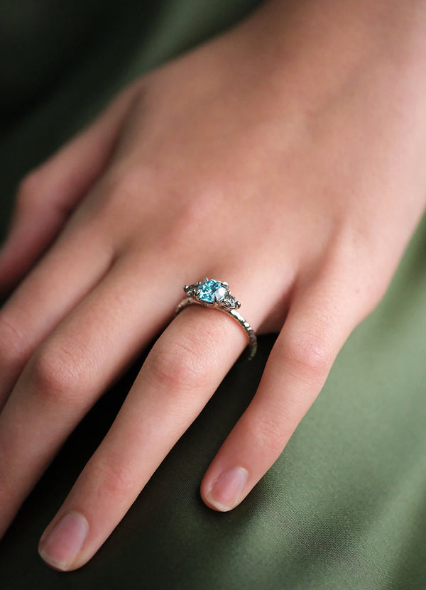 1ct Blue Diamond and Salt & Pepper Diamond Trilogy Ring James Newman Jewellery