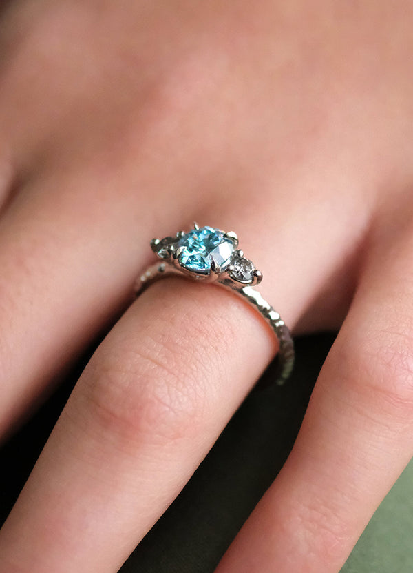 1ct Blue Diamond and Salt & Pepper Diamond Trilogy Ring James Newman Jewellery