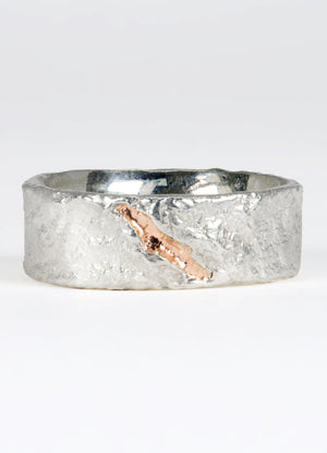 Wide Silver Flux Rings with 9ct Red Gold Fissure James Newman Jewellery