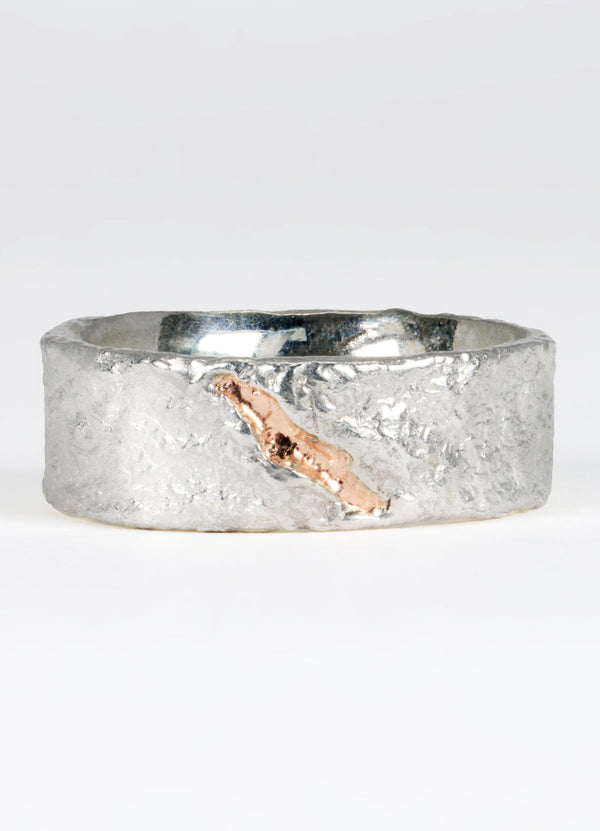 Wide Silver Flux Rings with 9ct Red Gold Fissure James Newman Jewellery
