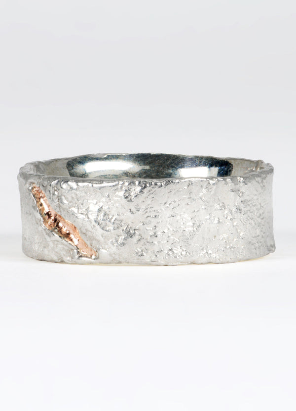 Wide Silver Flux Rings with 9ct Red Gold Fissure James Newman Jewellery