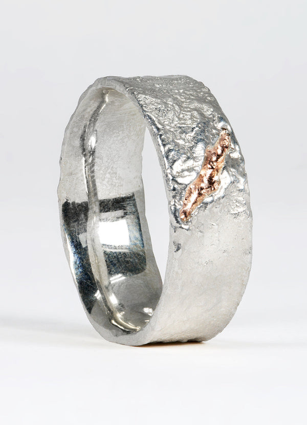 Wide Silver Flux Rings with 9ct Red Gold Fissure James Newman Jewellery