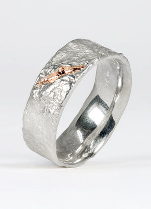Wide Silver Flux Rings with 9ct Red Gold Fissure James Newman Jewellery