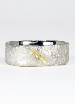 Wide Silver Flux Rings with 9ct Yellow Gold Fissure James Newman Jewellery